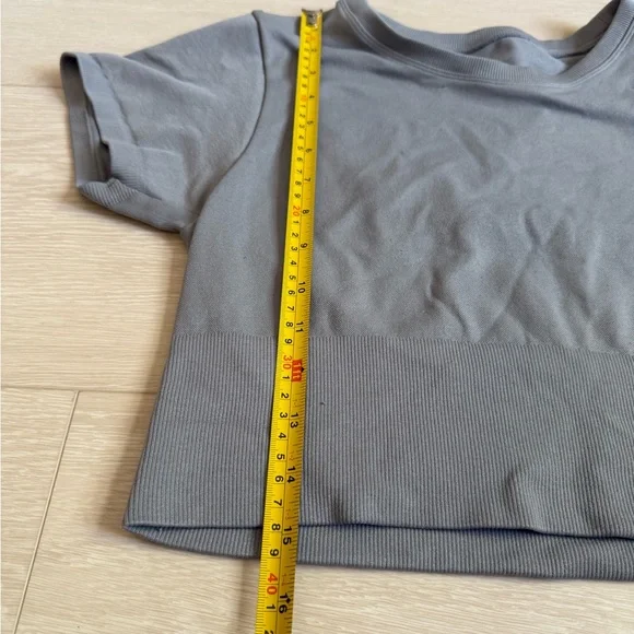 Aerie Gray Fitted Crop T-Shirt Short Sleeves - Picture 5 of 7